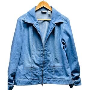 Chico’s Platinum Denim Style Jacket Size 3 XL‎ Zip Up Lightweight Blue Casual